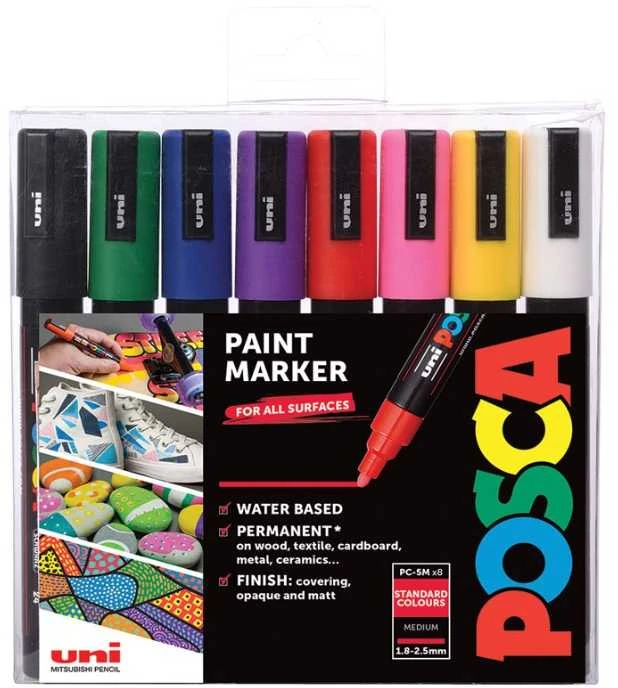 UNI-BALL POSCA JUMBO nuolatinis žymeklis PC-5m 1,8-2,5 mm, apvalus, spalvų derinys, pakuotėje 8 vnt (BAZ097)