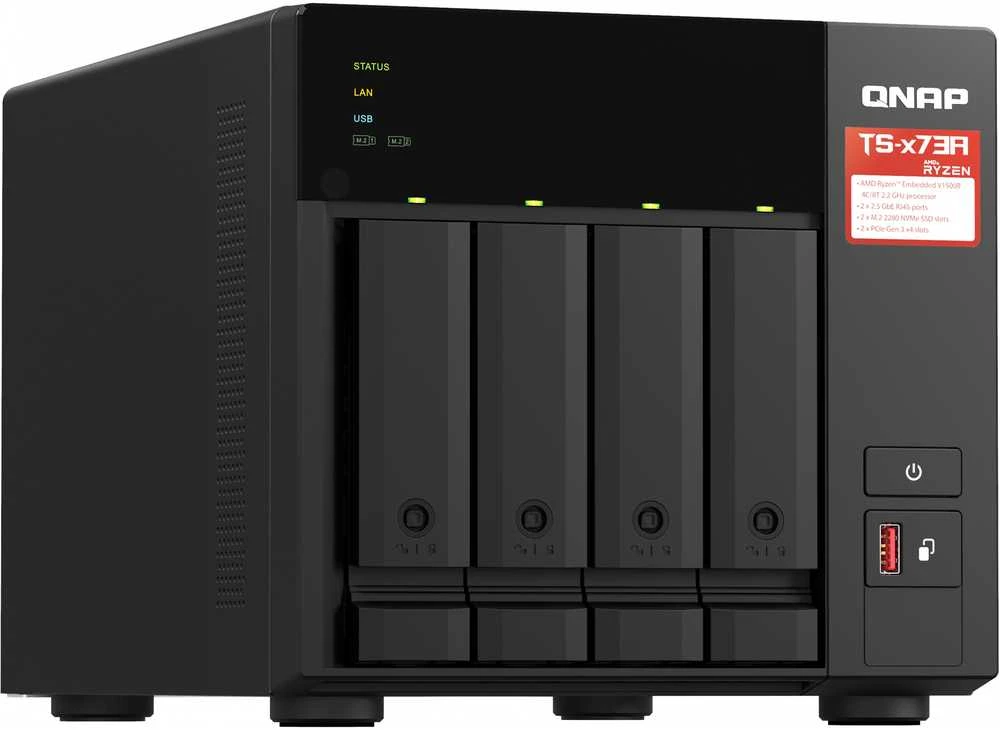 Serveris QNAP TS-473A + QSW-1105-5T Bundle Pack NAS Tower Ryzen Embedded V1500B 8 GB DDR4 0 TB QNAP Turbo System Juodas