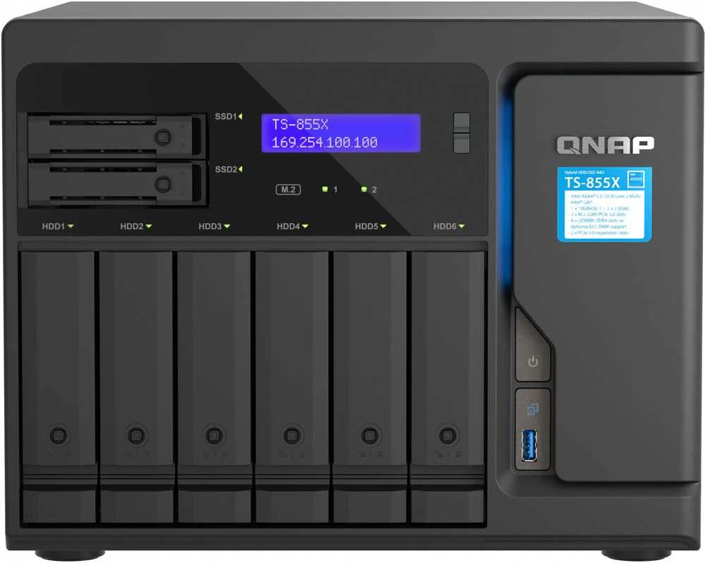 Serveris QNAP | 8 skyrių stalinis NAS | TS-855X-8G | Intel Atom | C5125 8 branduolių | Procesoriaus dažnis 2,8 GHz | 8 GB
