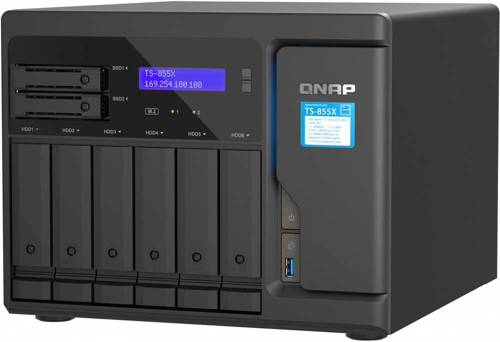Serveris QNAP | 8 skyrių stalinis NAS | TS-855X-8G | Intel Atom | C5125 8 branduolių | Procesoriaus dažnis 2,8 GHz | 8 GB