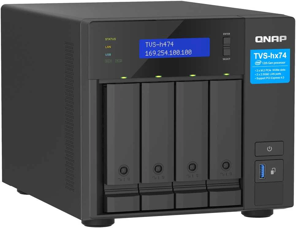 Serveris QNAP TVS-H474 NAS bokštas Intel® Pentium® G7400 8 GB DDR4 QuTS herojus juodas