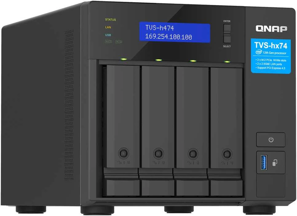 Serveris QNAP TVS-H474 NAS bokštas Intel® Pentium® G7400 8 GB DDR4 QuTS herojus juodas
