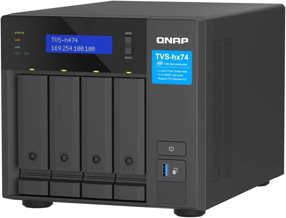 Serveris QNAP TVS-H474 NAS bokštas Intel® Pentium® G7400 8 GB DDR4 QuTS herojus juodas