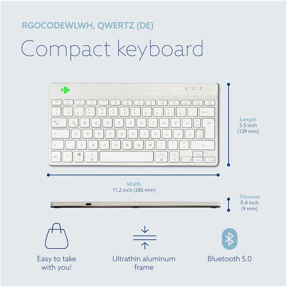 R Go Tools R-GO COMPACT BREAK ERGONOMIŠKAS - Klaviatūra QWERTZ (DE) BLUETOOTH W