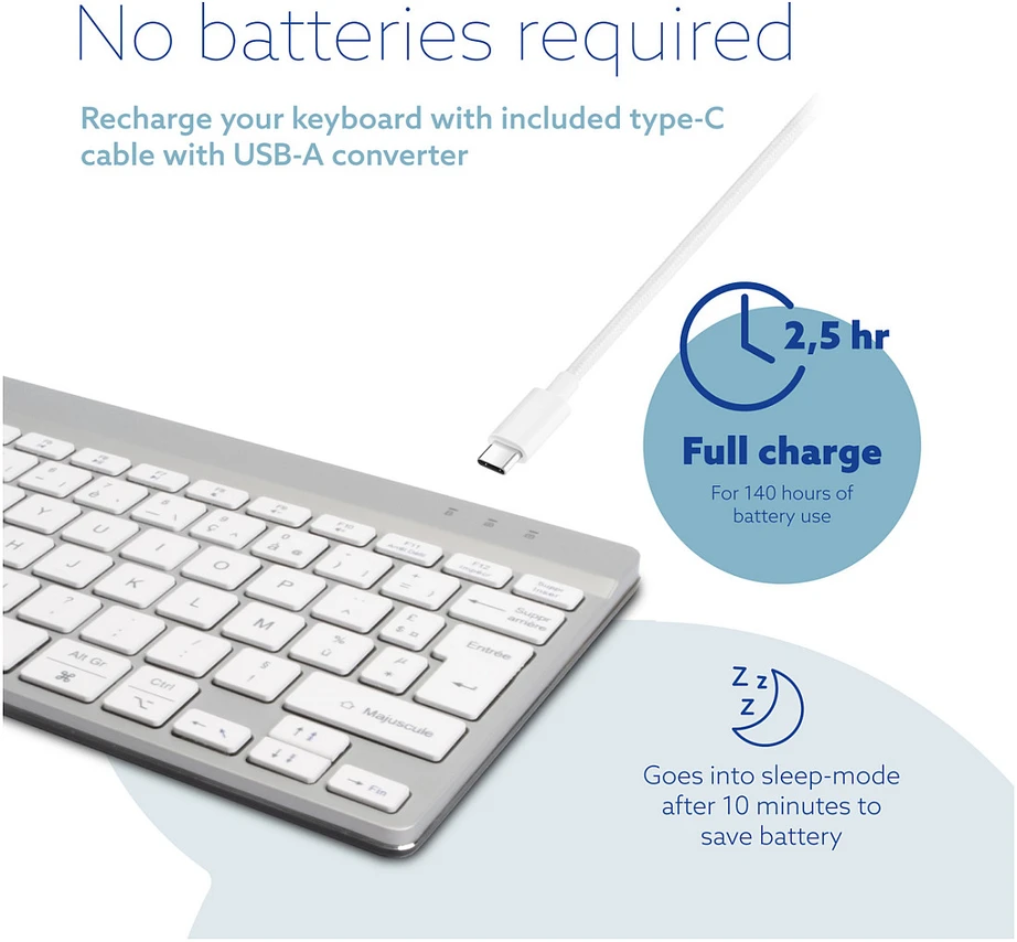 R-GO COMPACT BREAK ERGONOMIŠKAS - Klaviatūra AZERTY (FR) BLUETOOTH W