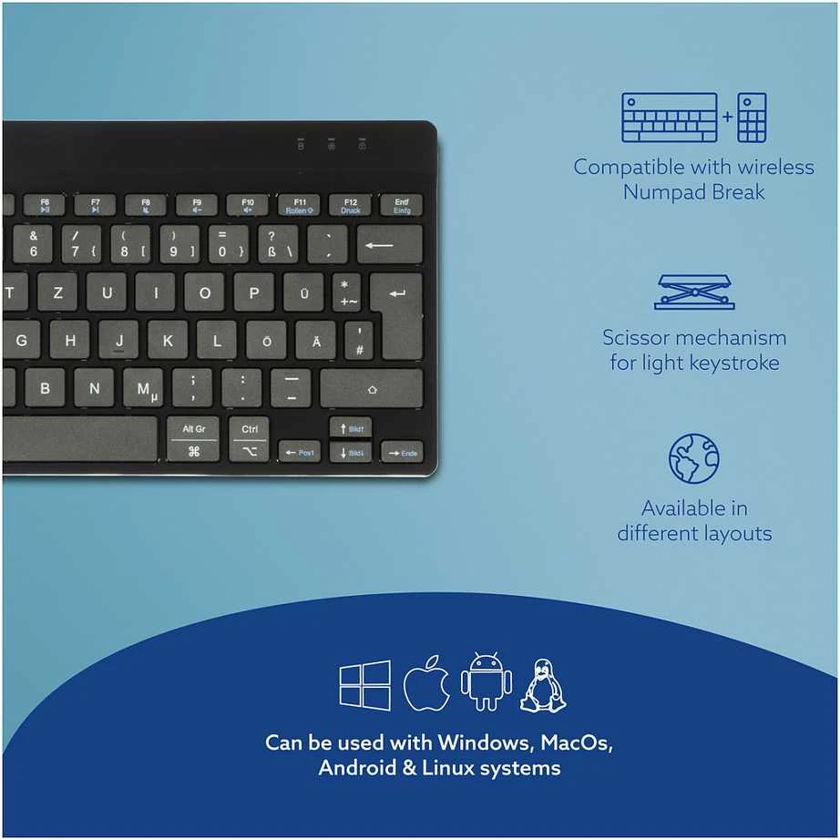 R Go Tools R-GO COMPACT BREAK ERGONOMIŠKAS - Klaviatūra QWERTZ (DE) BLUETOOTH B