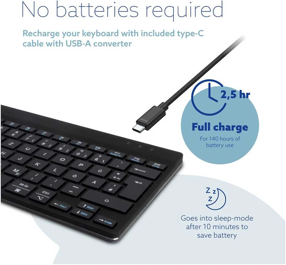 R Go Tools R-GO COMPACT BREAK ERGONOMIŠKAS - Klaviatūra QWERTZ (DE) BLUETOOTH B