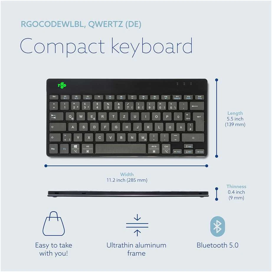 R Go Tools R-GO COMPACT BREAK ERGONOMIŠKAS - Klaviatūra QWERTZ (DE) BLUETOOTH B