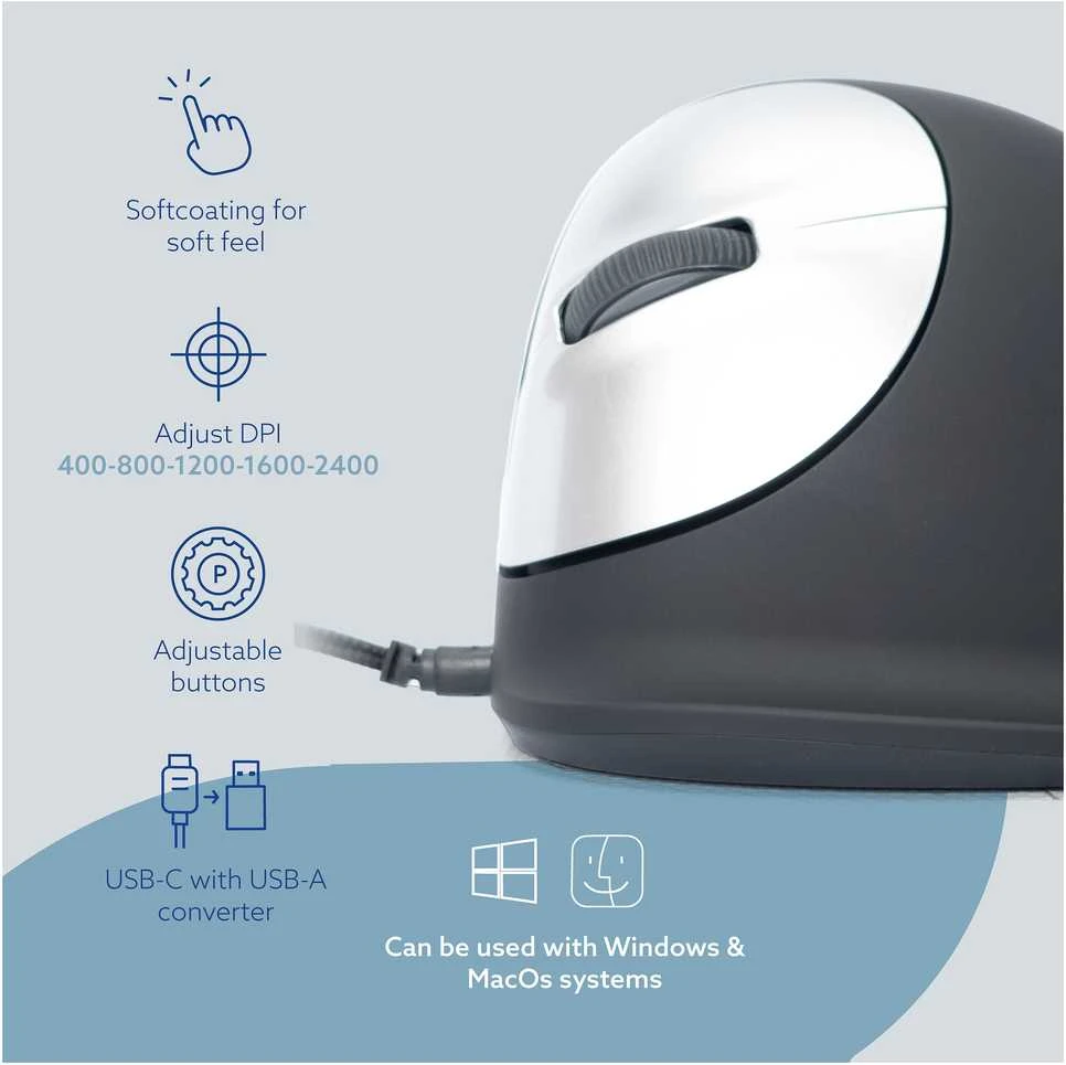 R Go Tools ERGONOMIC Pelė MEDIUM - HAND165-185MM LEFT-HANDED su laidu