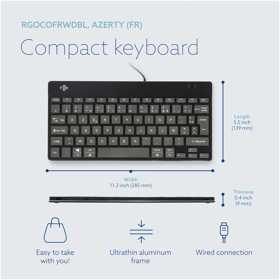 R Go Tools COMPACT BREAK Klaviatūra AZERTY - FR Juodas su laidu