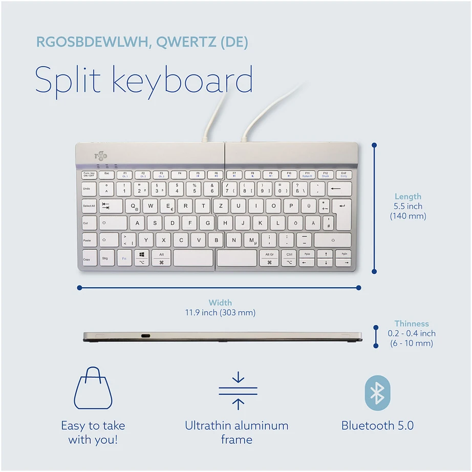 R Go Tools R-GO SPLIT BREAK ERGONOMIŠKAS - Klaviatūra QWERTZ (DE) BLUETOOTH W