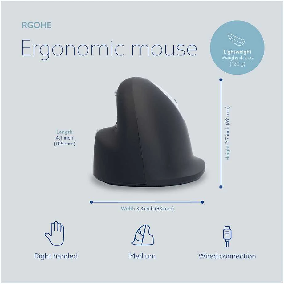 R Go Tools ERGONOMIC Pelė MEDIUM - HAND165-185MM RIGHT-HANDED su laidu