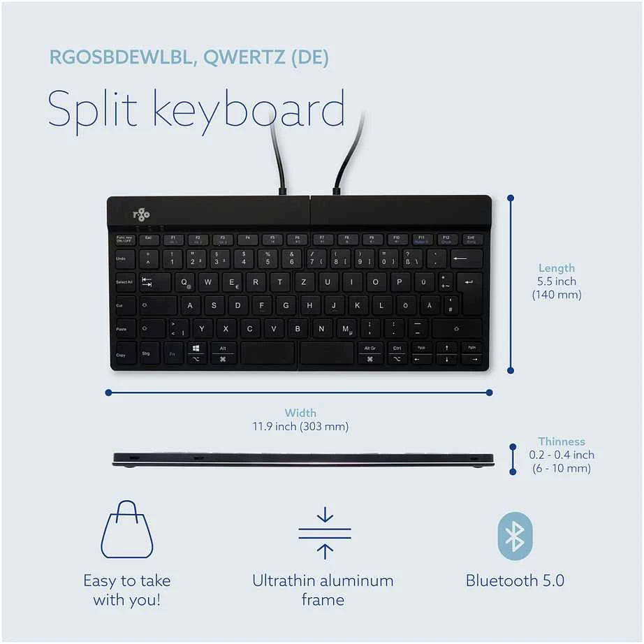 R Go Tools R-GO SPLIT BREAK ERGONOMIŠKAS - Klaviatūra QWERTZ (DE) BLUETOOTH B