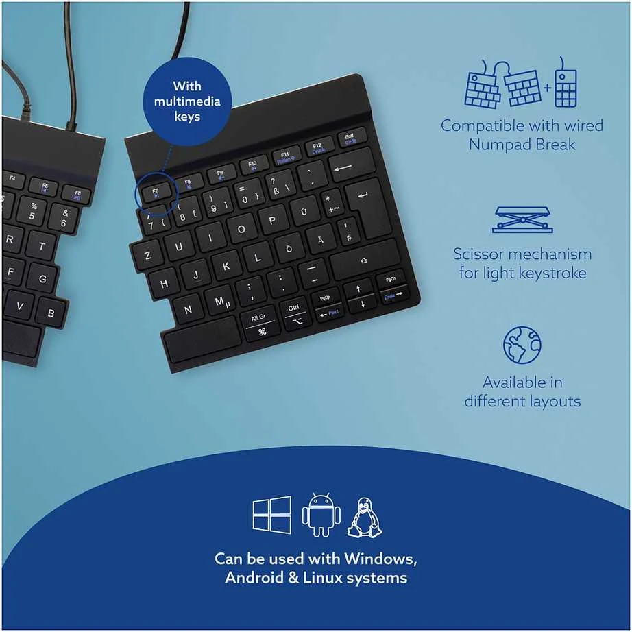 R Go Tools BREAK ERGONOM Klaviatūra QWERTZ - DE Juodas su laidu