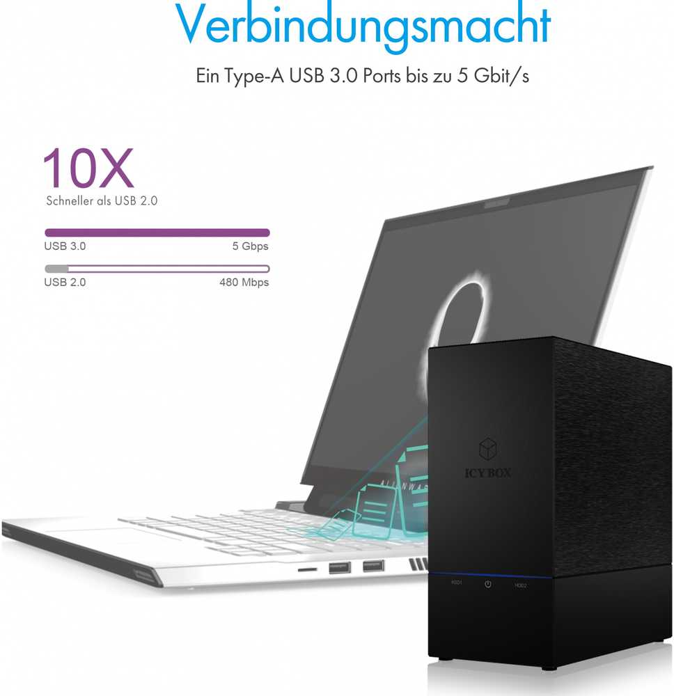 ICYBOX IB-RD3621U3 Icy Box išorinė RAID sistema, skirta 2x 3.5 SATA I/II/III SSD/HDD