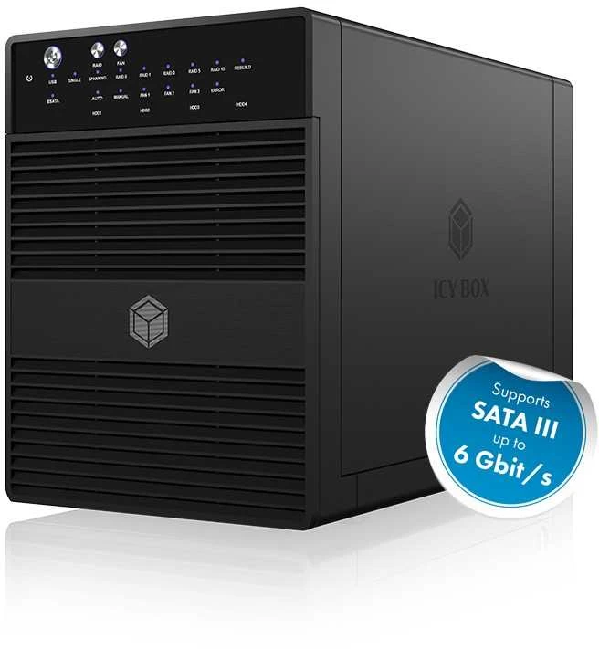 Serveris ICY BOX IB-RD3640SU3 Išorinis 4x3,5 colio USB 3.0 eSATA Host RAID 0 1 3 5 10 Juodas