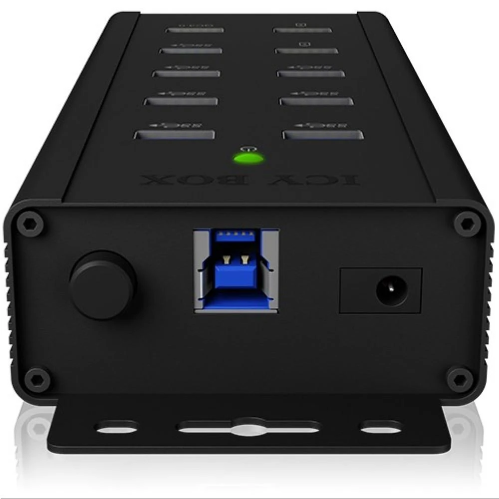 Juodas Icy Box USB šakotuvas su priekine jungtimi