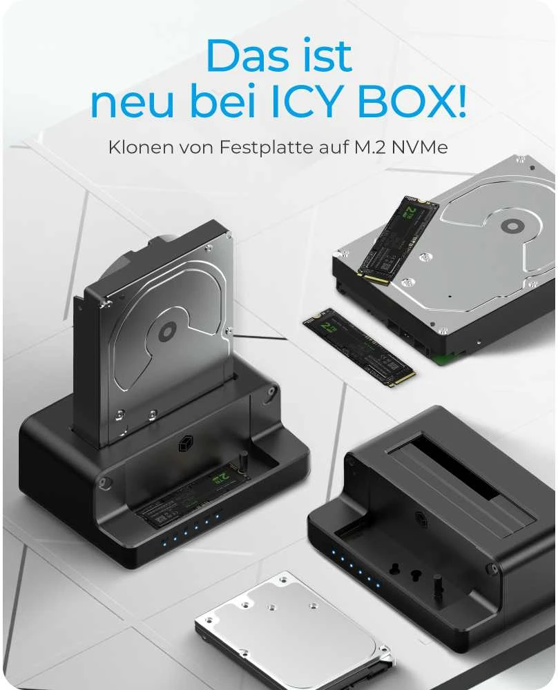 Icy Box Raidsonic | Ledinė dėžė | IB-2914MSCL-C31 M.2 NVMe SSD ir 2,5 colio / 3,5 colio SATA SSD / HDD prijungimo ir klonavimo stotis