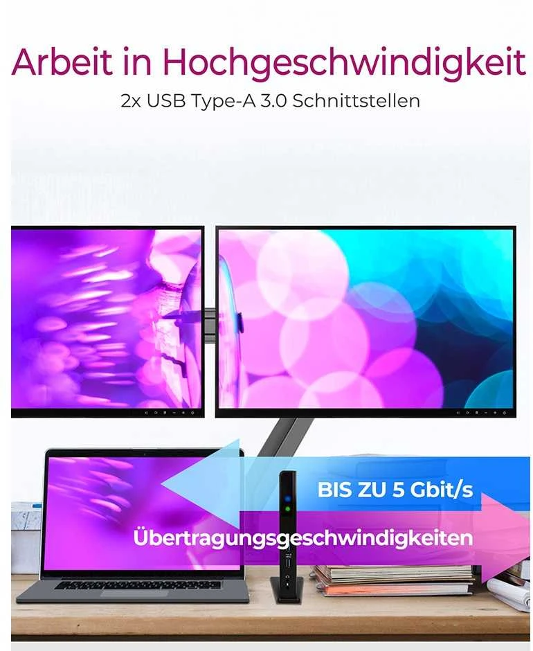 ICY BOX IB-DK2251AC kelių prijungimo stotelė nešiojamiesiems kompiuteriams ir kompiuteriams