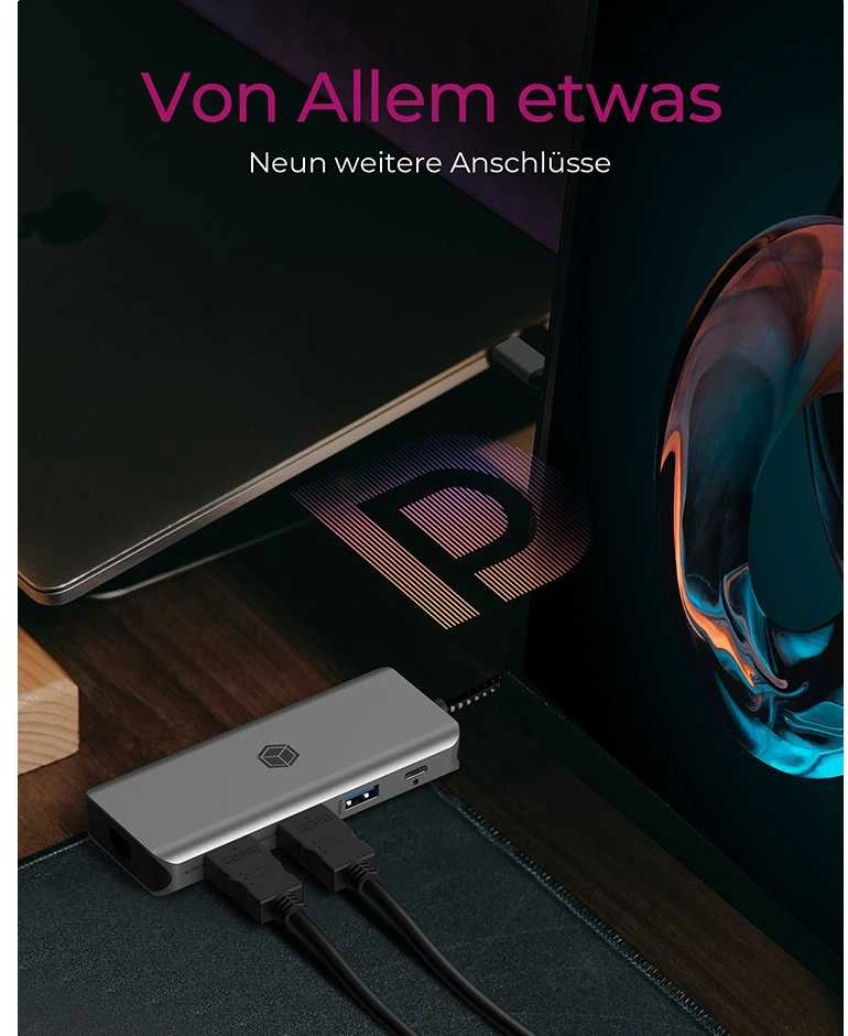 RAD ICY BOX IB-DK4012-CPD Vielinas USB 3.2 Gen 1 (3.1 Gen 1) Type-C Antracitas, Juoda