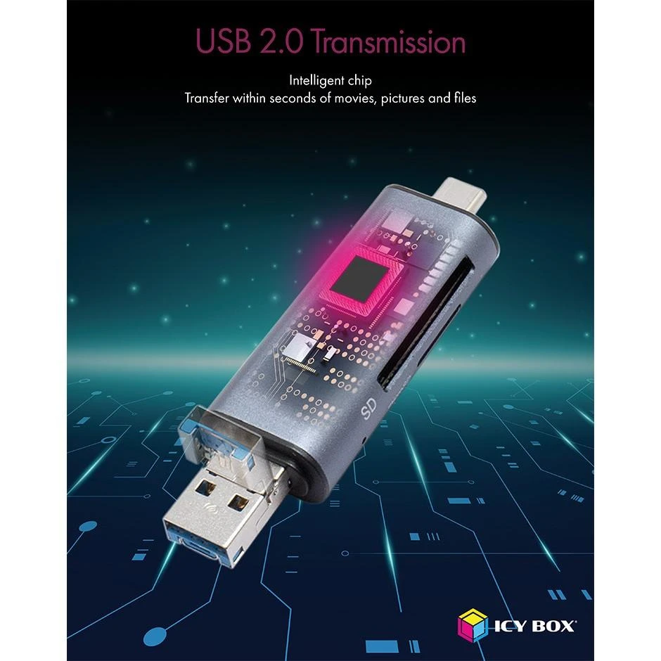 „Icy Box Raidsonic“ | Išorinis kortelių skaitytuvas su kelių USB jungčių jungtimi | Išorinis | „Micro SDHC“, „Micro SDXC“, „Micro SD 3.0 UHS-I SD, SDHC, SDXC, SD 2.0 UHS-I, MMC | išorinis