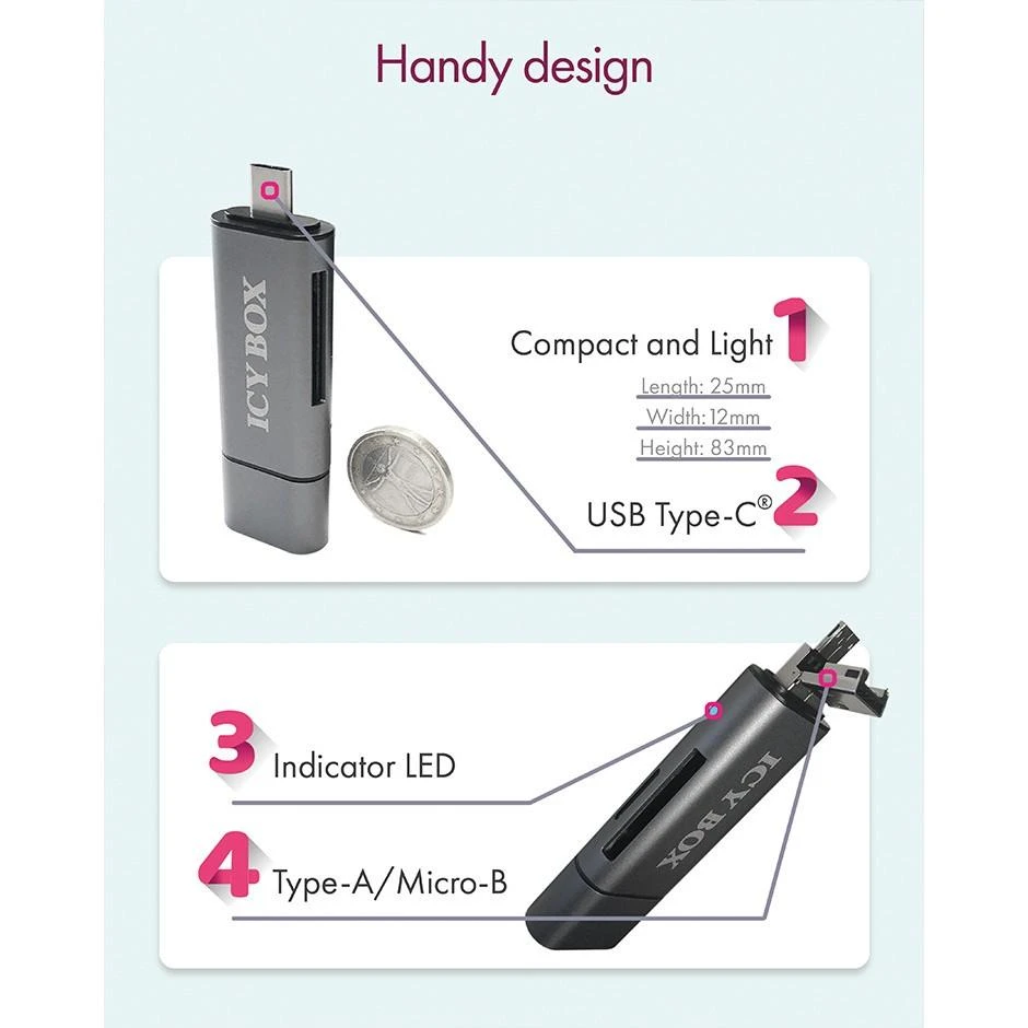 „Icy Box Raidsonic“ | Išorinis kortelių skaitytuvas su kelių USB jungčių jungtimi | Išorinis | „Micro SDHC“, „Micro SDXC“, „Micro SD 3.0 UHS-I SD, SDHC, SDXC, SD 2.0 UHS-I, MMC | išorinis