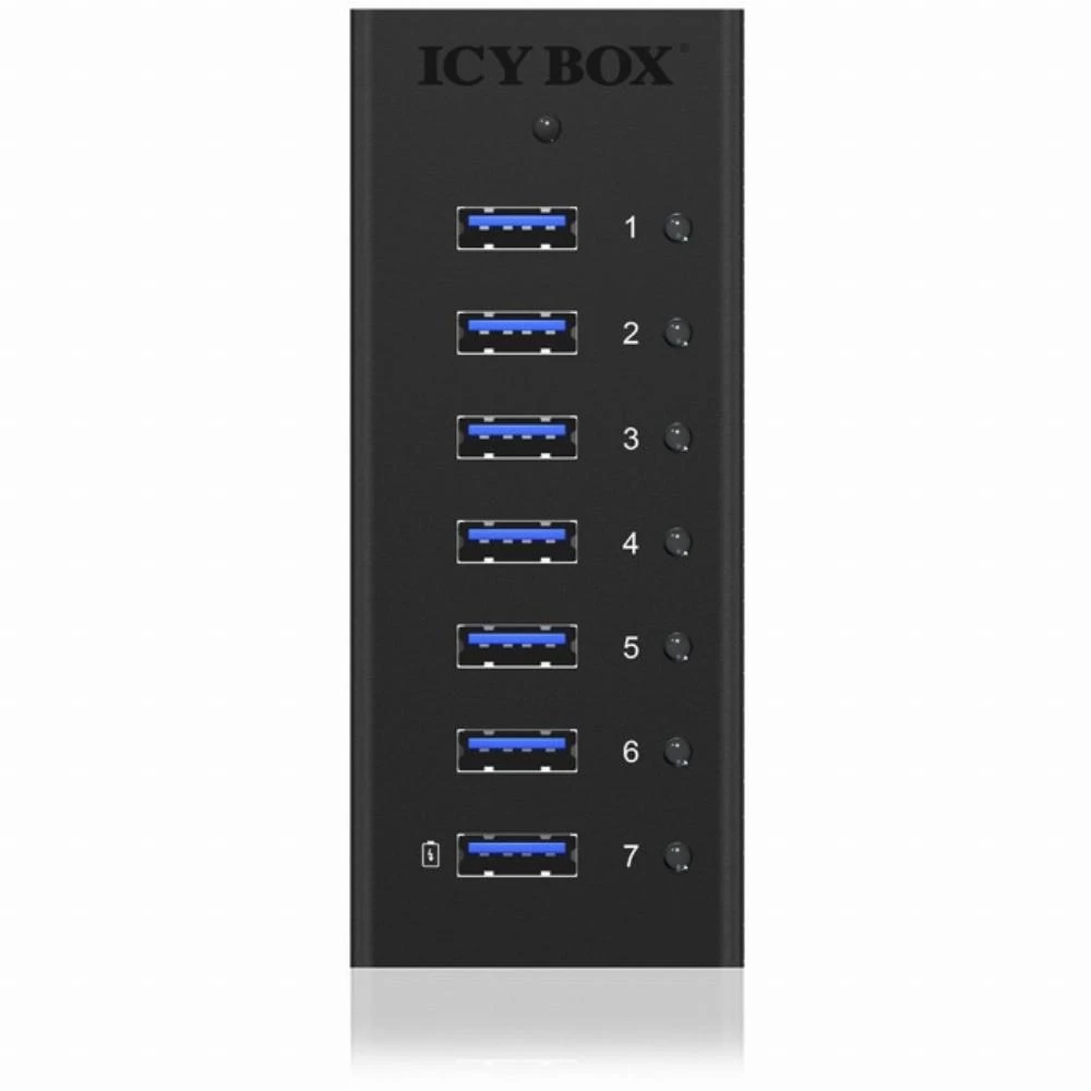 RaidSonic ICYBOX IB-AC618 Icy Box 7 x Port USB 3.0 Hub su USB įkrovimo prievadu, Juodas