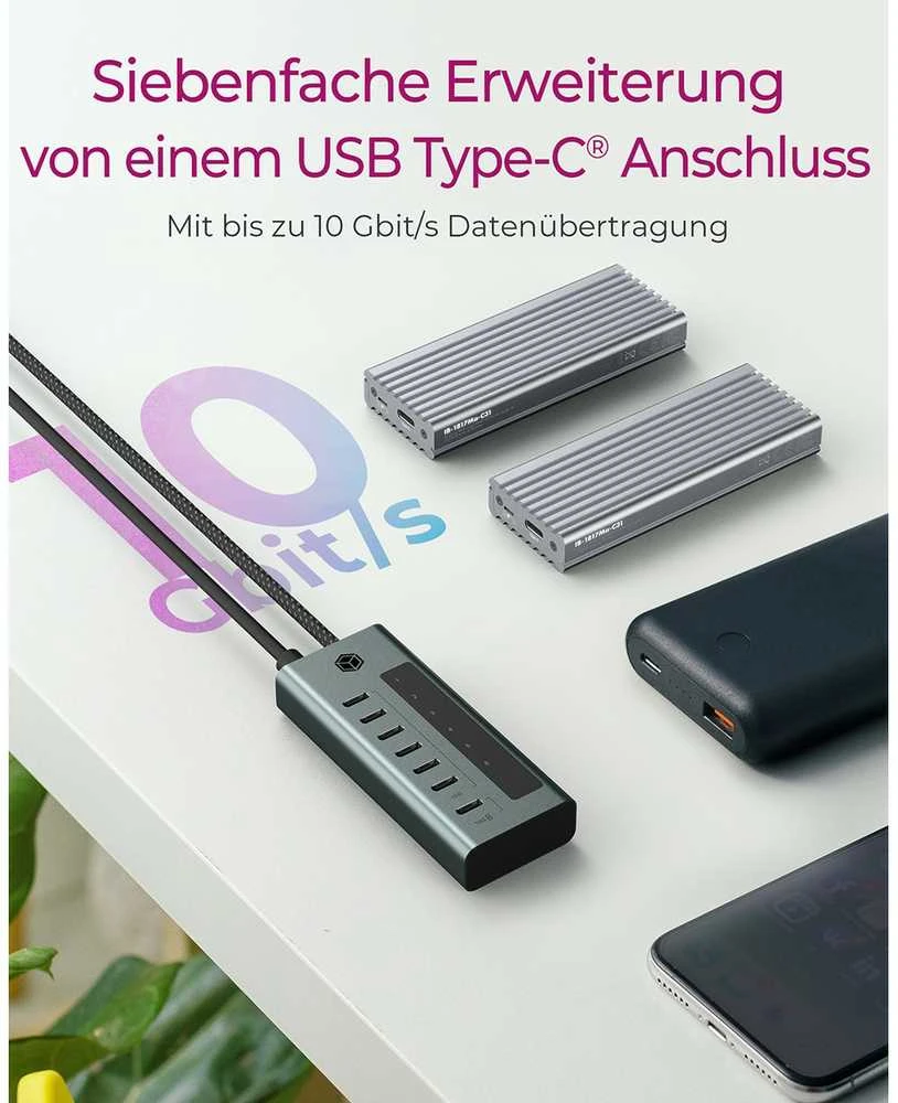 RAD ICY BOX IB-HUB1457-C31 USB 3.2 Gen 1 (3.1 Gen 1) Type-C 10000 Mbit/ai Mėlyna, Pilka