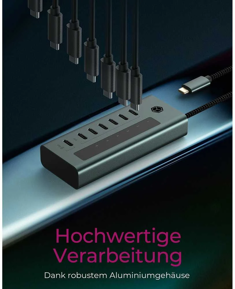 RAD ICY BOX IB-HUB1457-C31 USB 3.2 Gen 1 (3.1 Gen 1) Type-C 10000 Mbit/ai Mėlyna, Pilka