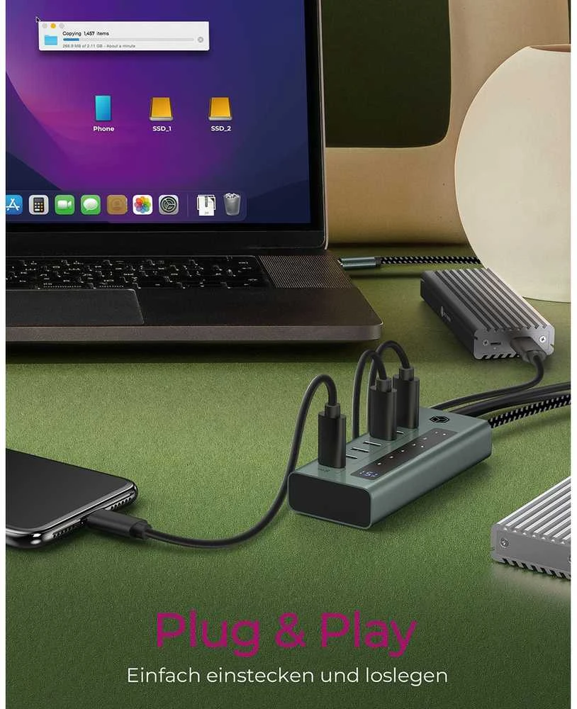 RAD ICY BOX IB-HUB1457-C31 USB 3.2 Gen 1 (3.1 Gen 1) Type-C 10000 Mbit/ai Mėlyna, Pilka