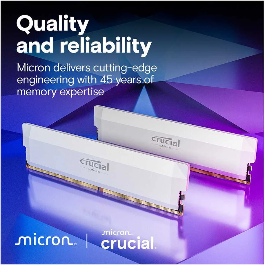 RAM Crucial Pro Overclocking 16GB [1x16GB 6400MHz DDR5 CL38 UDIMM] balta