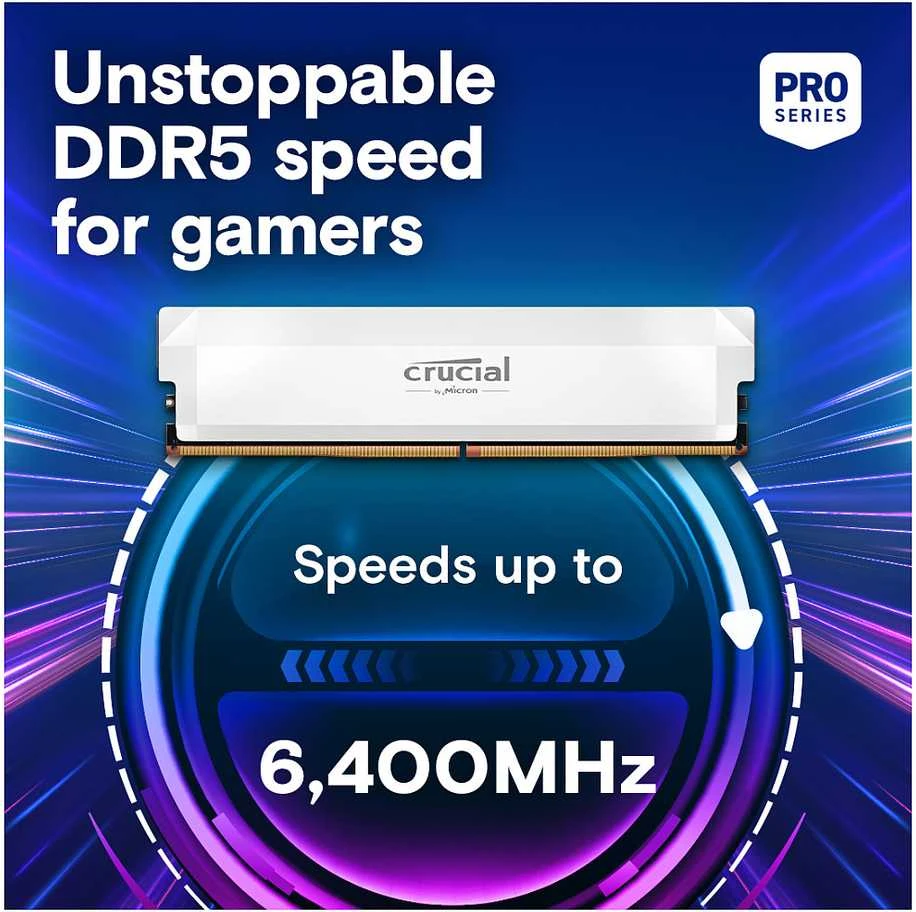 RAM Crucial Pro Overclocking 16GB [1x16GB 6400MHz DDR5 CL38 UDIMM] balta