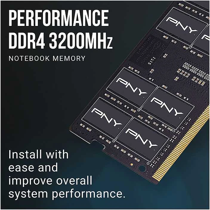 RAM Nešiojamojo kompiuterio atmintis PNY Performance, SODIMM, DDR4, 16 GB, 3200 MHz, CL22 (MN16GSD43200-TB)