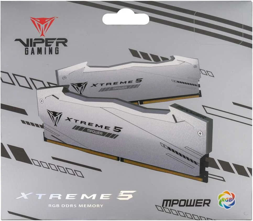 Patriot Viper Gaming RGB XTREME 5 DDR5-6400 RAM, CL 32, Intel XMP 3.0 – 48GB Dual Kit, sidabrinis
