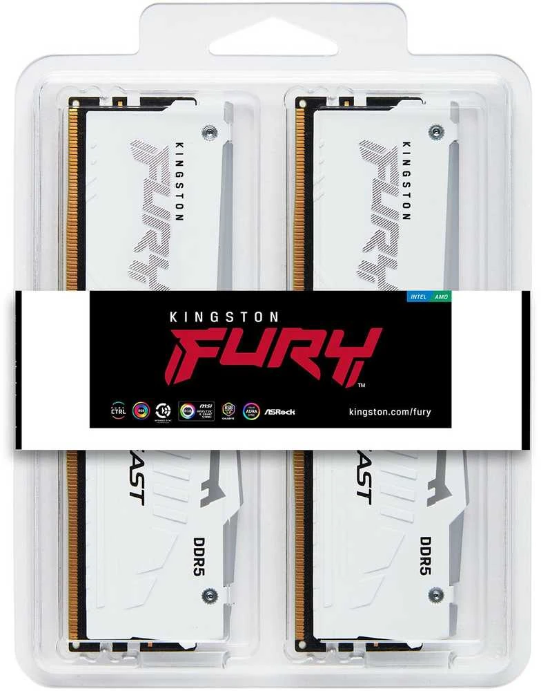RAM Kingston KF556C40BWAK2-32 32GB 5600MT/s DDR5 CL40 DIMM (Kit of 2) FURY Beast Baltas RGB XMP | Kingstonas