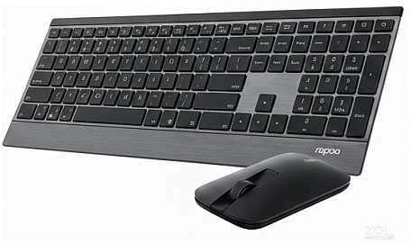 Klaviatūra Rapoo Kabelloses Multi-Mode-Deskset "9500M", Juodas Ultraflaches 4,5-mm-Design - kabellose Multimodus-Verbindung - Tastaturlayout: QWERTZ (deutsch) - L