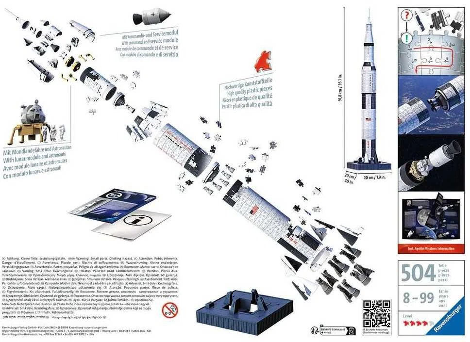 Ravensburger 3D Dėlionė 504 vnt. - Apollo Saturn V raketa
