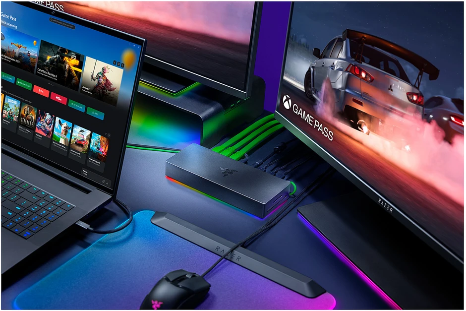 „Razer“ darbalaukio RGB dokas keliems įrenginiams ir ekranams | „Thunderbolt 5“ dokas
