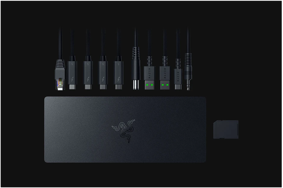 „Razer“ darbalaukio RGB dokas keliems įrenginiams ir ekranams | „Thunderbolt 5“ dokas
