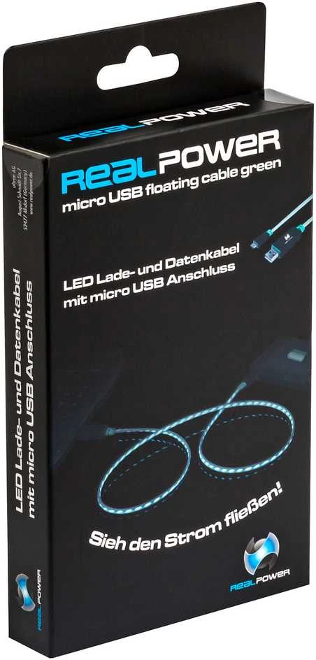 RealPower USB kabelis USB 2.0 USB-A - Micro-B 75 cm LED šviesa
