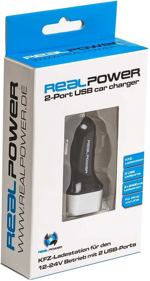 „RealPower“ 2 prievadų USB automobilinis įkroviklis