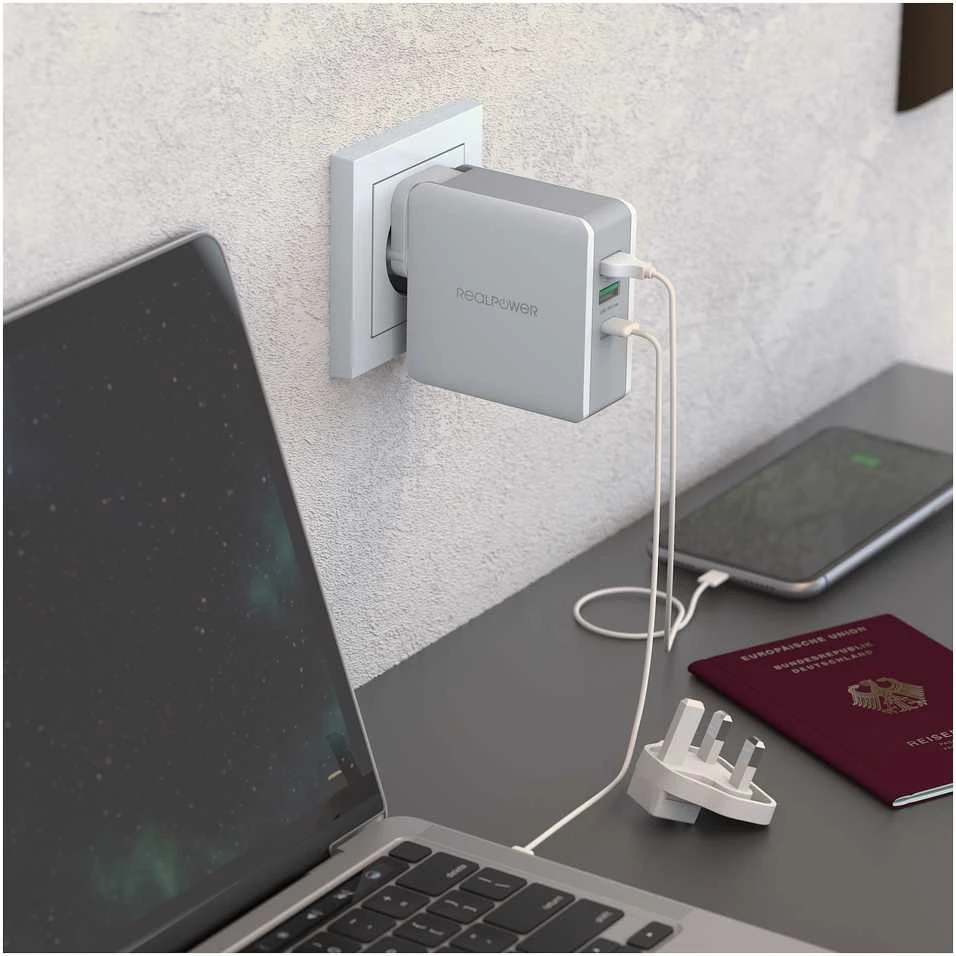Carruzzo RealPower DeskCharge-65 Travel Universalus Pilka AC Vidaus