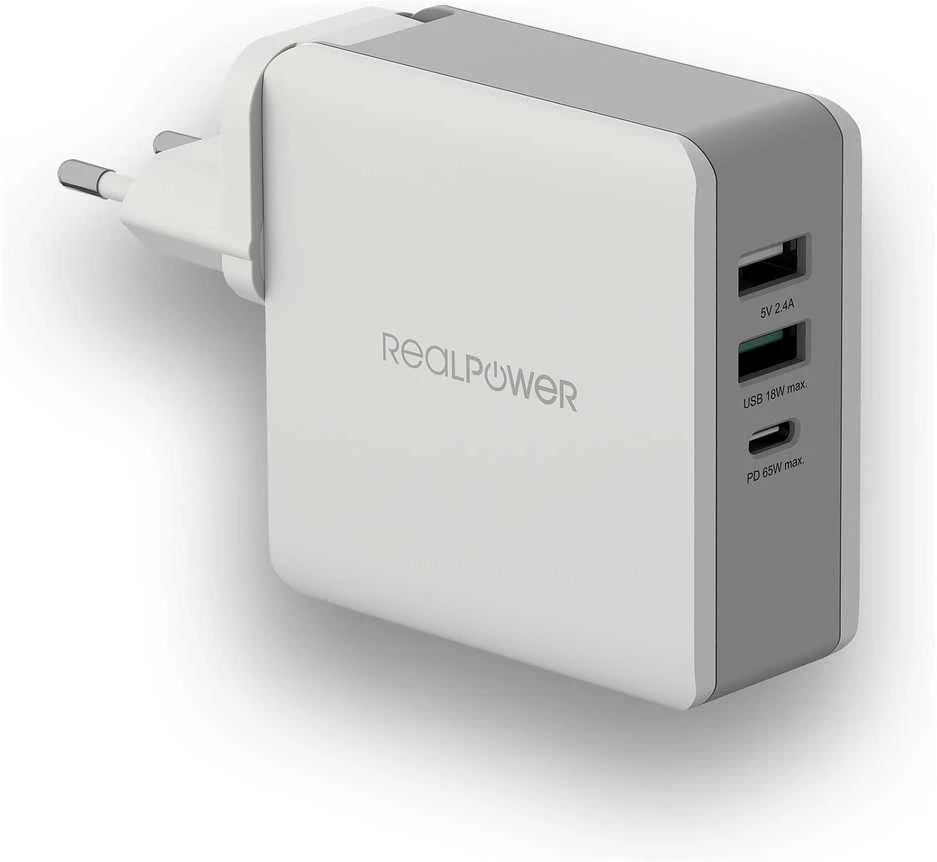 Carruzzo RealPower DeskCharge-65 Travel Universalus Pilka AC Vidaus