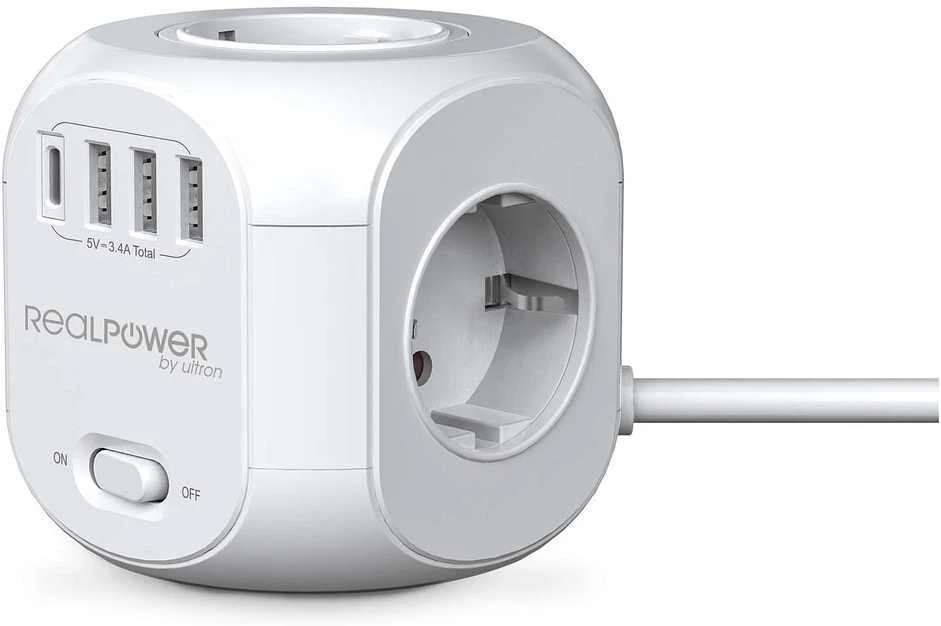 RealPower lizdo kubas PowerBox 431 + 3xUSB-A / 1xUSB-C