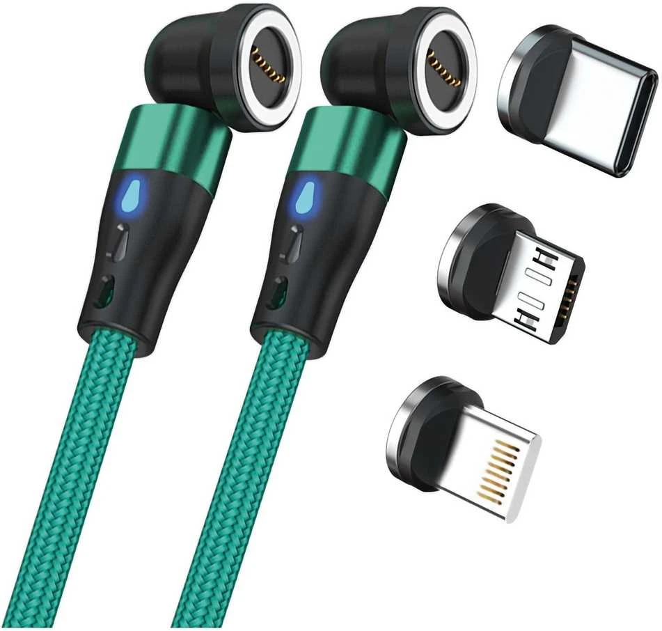 USB laidas Realpower USB-A - USB-C + microUSB + Lightning 1 m Žalias (439650)