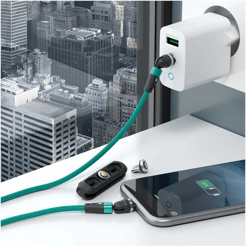 USB laidas Realpower USB-A - USB-C + microUSB + Lightning 1 m Žalias (439650)