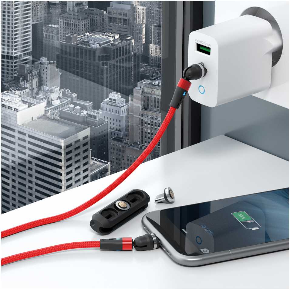 Kabelis USB Realpower USB-A - USB-C + microUSB + Lightning 1 m Raudona (439649)