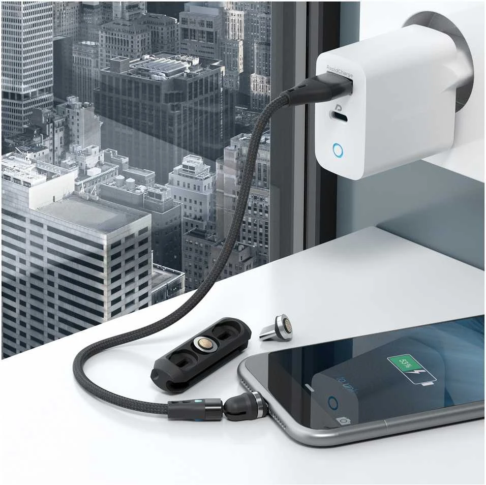 Kabelis USB Realpower Magnetyczny su adapterami 3 A 20 cm Juodas (439628)