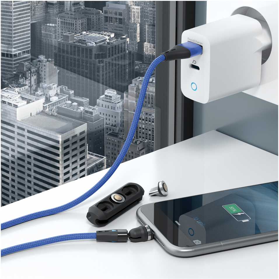 Kabelis USB Realpower USB-A - USB-C + microUSB + Lightning 2 m Mėlyna (439646)