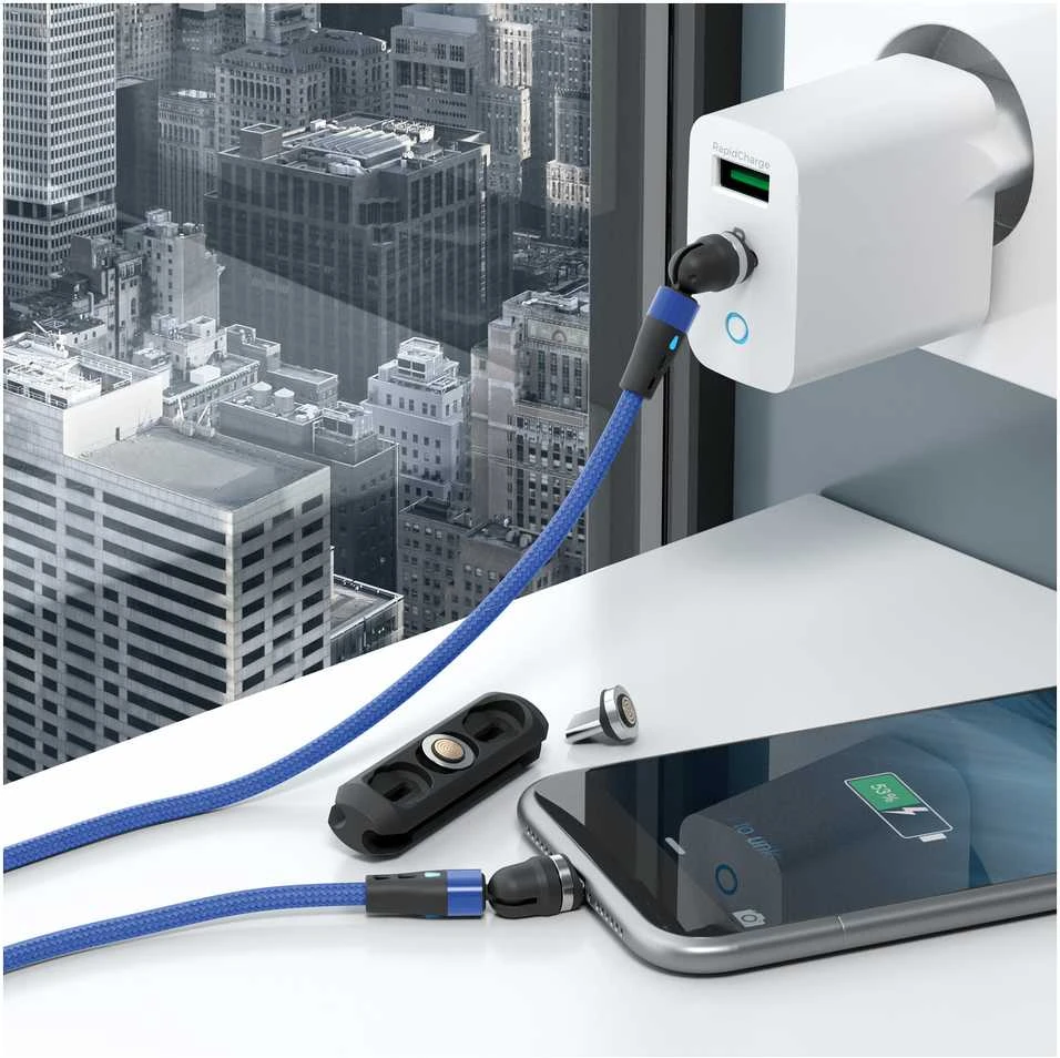 USB kabelis Realpower USB-A - USB-C + microUSB + Lightning 1 m Mėlyna (439652)